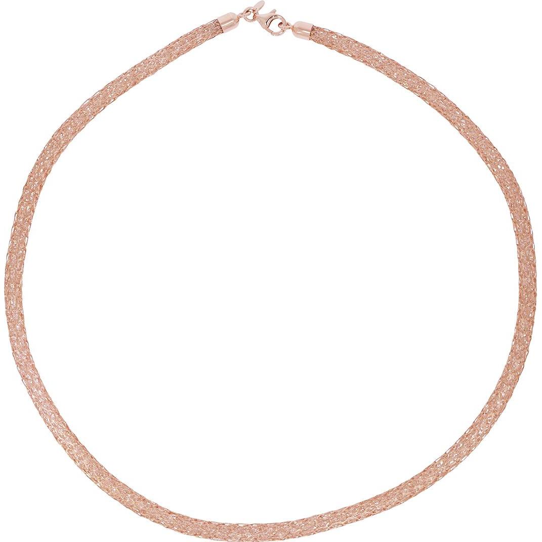 Luxxos, Halsschmuck, Meshkette gefüllt mit Zirkonia rosévergoldet, (Mesh aus Materialmix, Verschluss und Endkappen aus 9...
