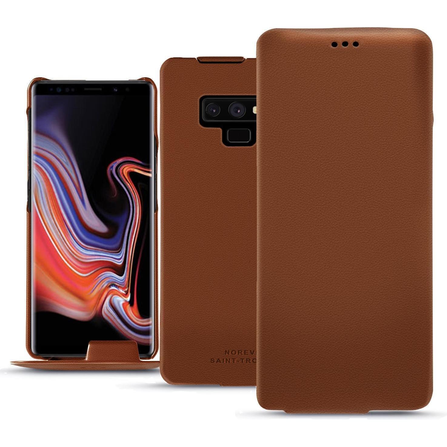 Noreve Lederschutzhülle vertikal (Samsung Galaxy Note 9), Smartphone Hülle, Braun