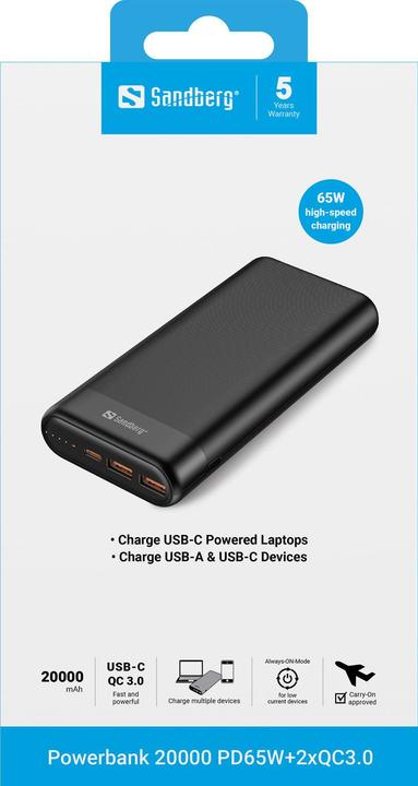 Actual product image Sandberg 420-62 (20000 mAh, 65 W, 74.40 Wh)