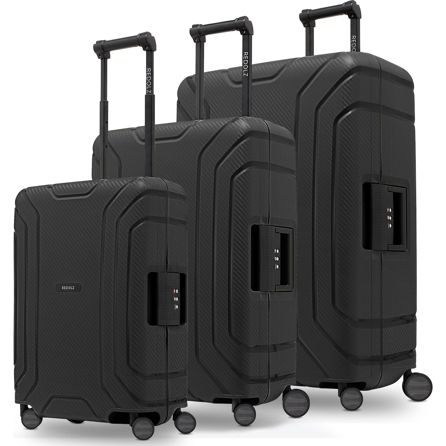 Redolz, Koffer, Essentials 15 4-Rollen Kofferset 3-tlg. mit Dreipunkt-Verschluss, Schwarz, (210 l, XL (ab 115l))