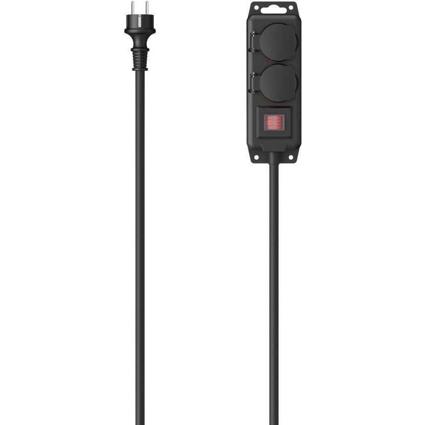 Hama, Steckdosenleiste, Steckdosenleiste, 2-fach, für aussen IP44, Schalter, Wandmontage, 2 m, Schw. (2 x, CEE 7/3, 2 m)