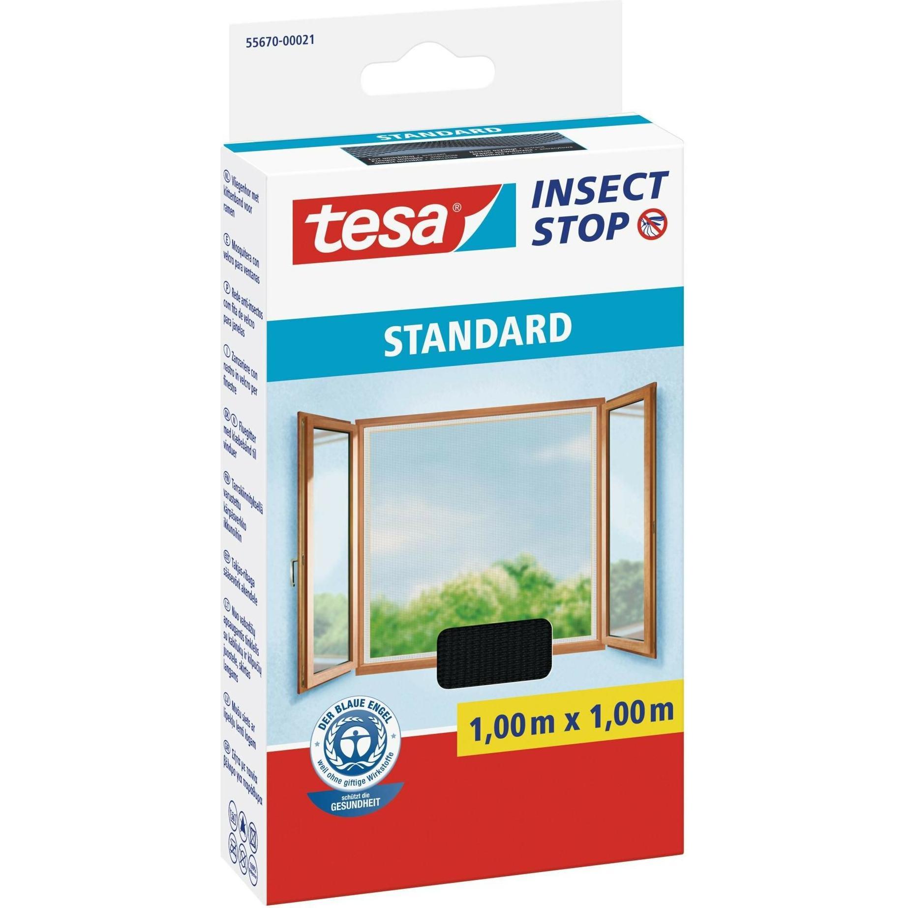 tesa, Fliegengitter, Insektenschutz STANDARD für Fenster, mit Klettband, ohne Bohren (100 x 100 cm)
