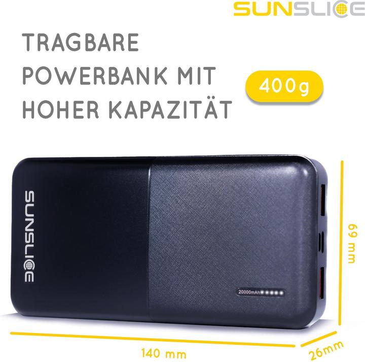 Produktbild Sunslice Externer Akku "Gravity 20" (20000 mAh, 18 W, 74 Wh)