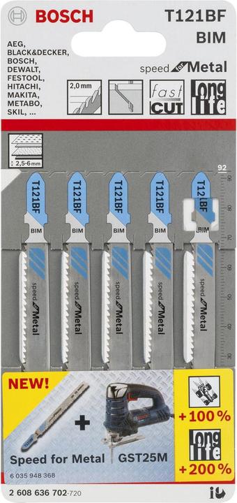 Produktbild Bosch Professional Zubehör Stichsägeblatt T 121 BF Speed for Metal, 5er-Pack, Bleche
