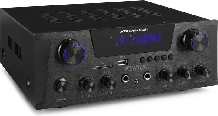 Actual product image Karaoke amplifier with Bluetooth - Fenton AV430B - 600W - 2 microfooningangen met echo - mp3 speler (Amplifier)