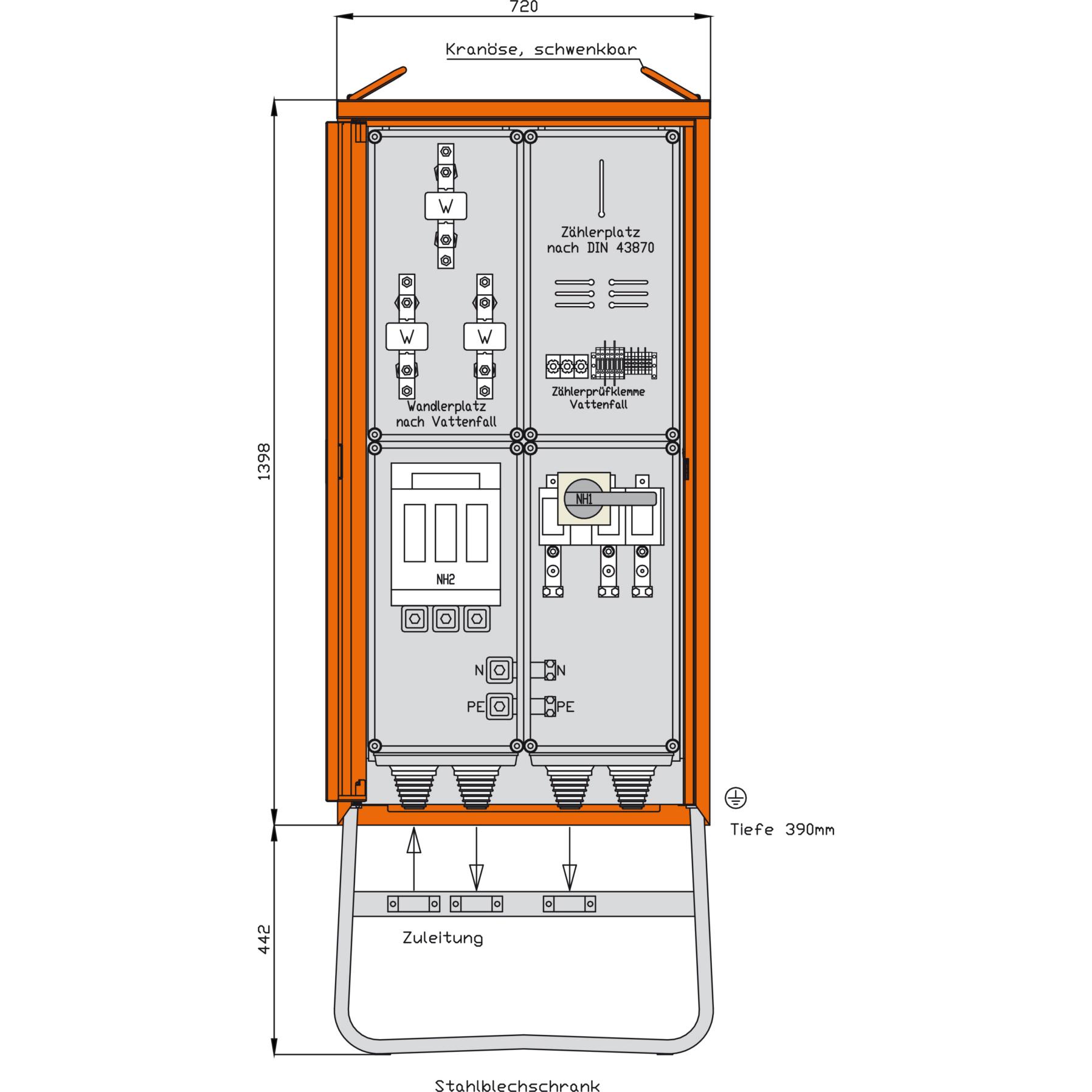 Walther Werke WAL WA0031B Anschlussschrank 173 kVA/1 Abgang, Elektronikzubehör + Gehäuse, Orange