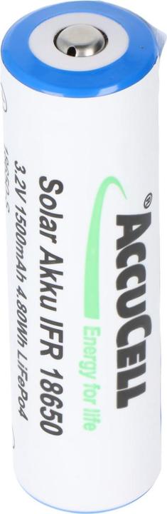 Actual product image AccuCell Battery Solar 18650 IFR with head unprotected (1 pcs., 18650, 1500 mAh)