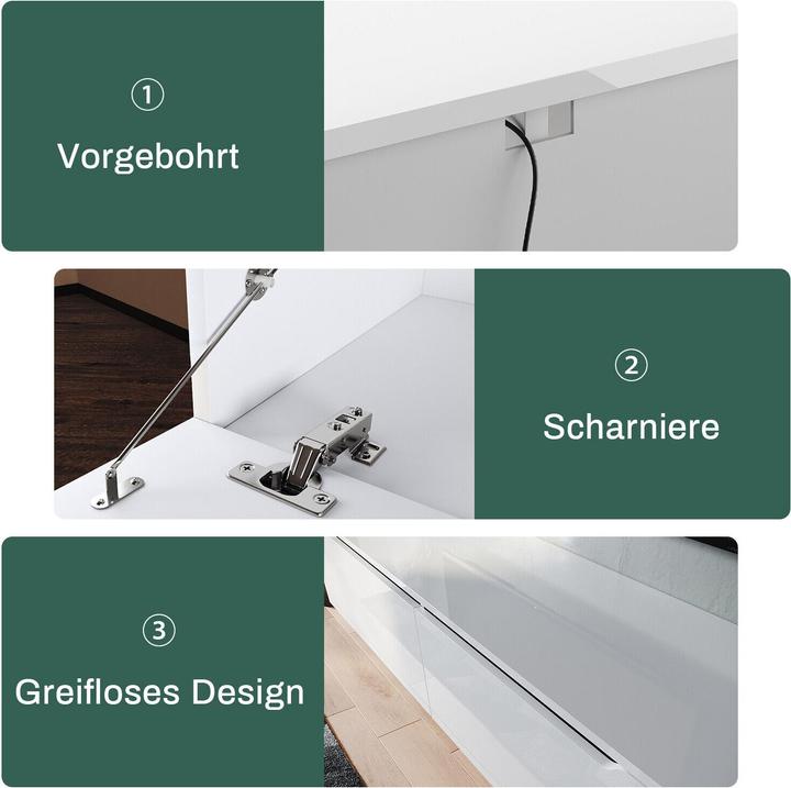 Image du produit SONNI Low-Profile-TV-Schrank, Weiss Hochglanz hängend 160 x 35 x 30 cm, TV-Schrank mit LED-Beleuchtun (160 x 35 x 30 cm)