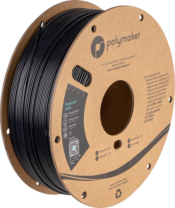 Produktbild Polymaker PolyLite ASA (ASA, 1.75 mm, 1000 g, Schwarz)