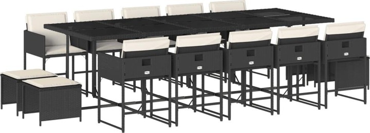 Produktbild VidaXL Gartenmöbel Essgruppe Gartengarnitur Sitzgruppe 15tlg Schwarz Poly Rattan (275 cm)