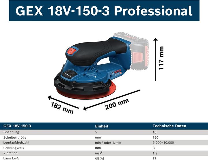Immagine prodotto Bosch Professional Akku-Exzenterschleifer GEX 18V-150-3 (Levigatrici rotorbitali)