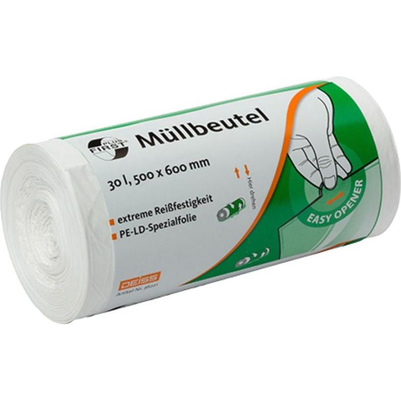 Deiss Müllbeutel First Plus LDPE 30L weiss, Abfallsack, Weiss