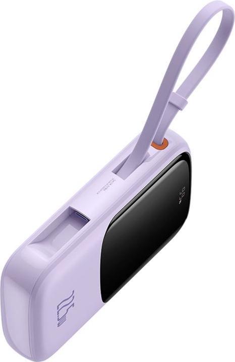 Actual product image Baseus Qpow Pro+ 10000mAh 22.5W powerbank with integrated USB-C cable and display - Purple (10000 mAh, 22.50 W)