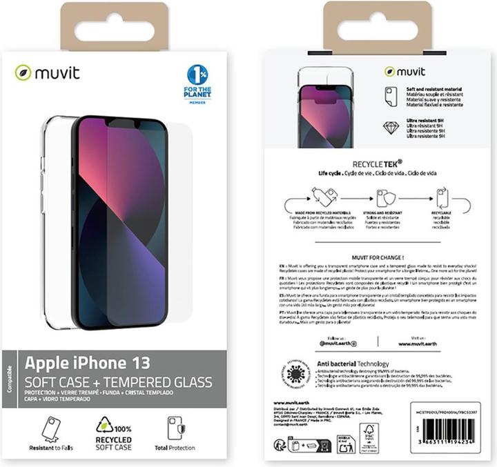 Produktbild Muvit Pack Coque Recycletek + Verre Trempe Iphone 13 (Apple iPhone 13)