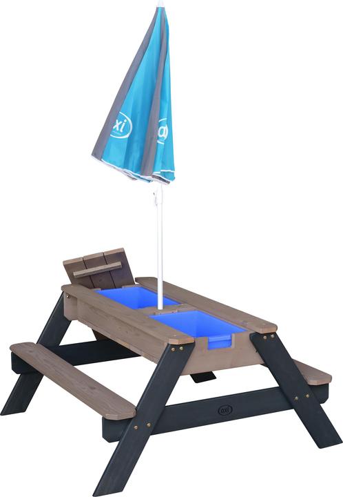 Actual product image Axi Nick Sand & Water Picnic Table Anthracite / Grey - Parasol Grey / Blue