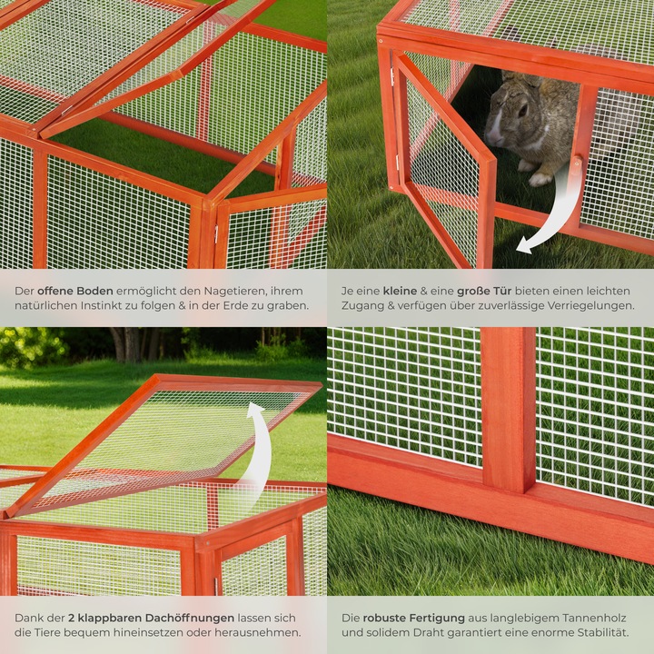 Image du produit tectake Kaninchenstall mit 4 Türen 181x90x48cm