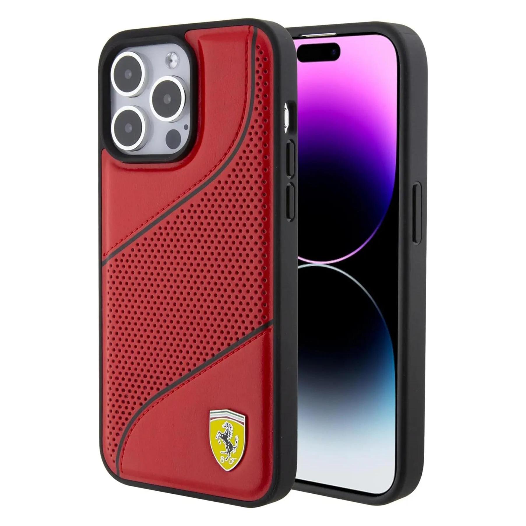Ferrari FEHCP15XPWAK IPhone 15 Pro Max 6.7" Czarny/black Hardcase Perforated Waves Metal Logo (Apple IPhone 15 Pro Max), Smartphone Hülle, Schwarz
