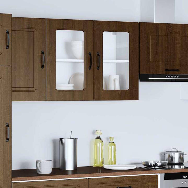 Actual product image vidaXL Kitchen wall unit with glass door Kalmar brown oak-look (80 x 31 x 60 cm)