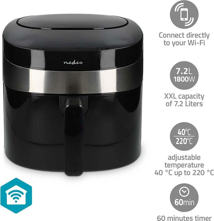 Nedis SmartLife Heissluftfritteuse Wi-Fi | 7,2 l | Timer: 240 min | Anzahl voreingestellter Programme: 8 |