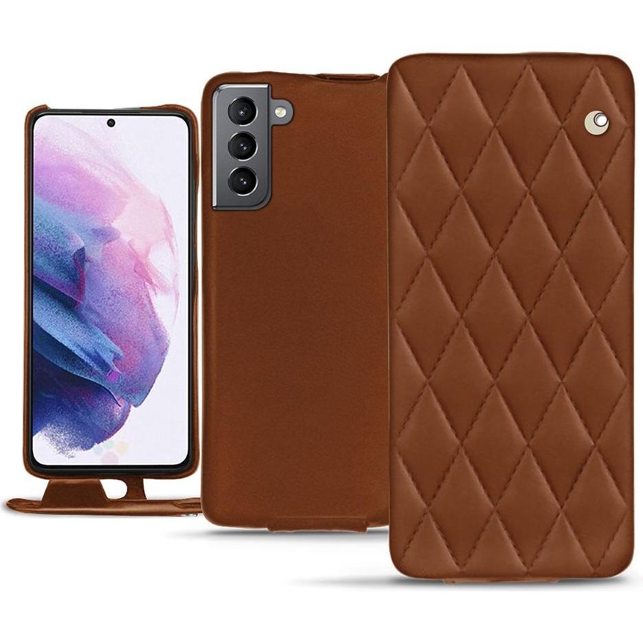 Noreve Lederschutzhülle vertikal (Samsung Galaxy S21), Smartphone Hülle, Braun