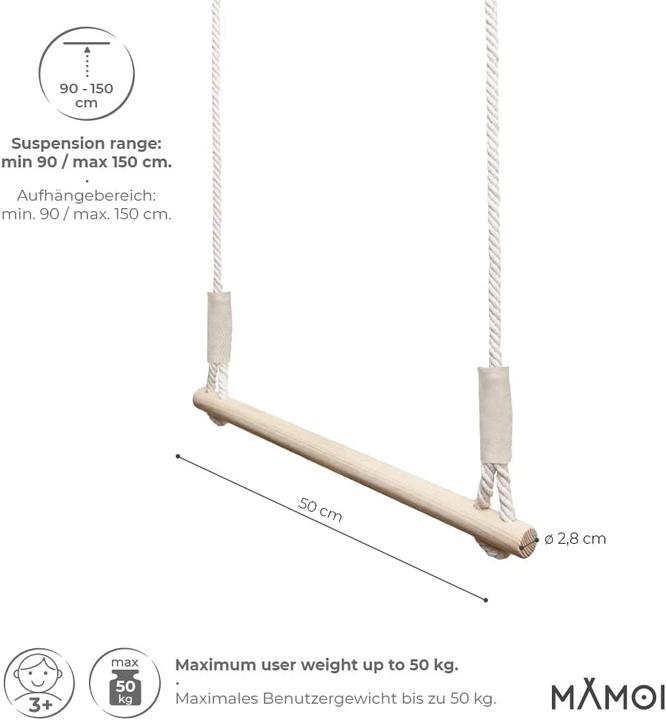 Image du produit Mamoi Balançoire trapèze Anneaux de gymnastique Marron