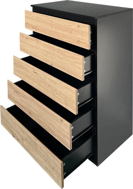 Produktbild HTI-Living Kommode 5 Schubladen Thekla Schwarz-Artisaneiche (70 x 40 x 110 cm)