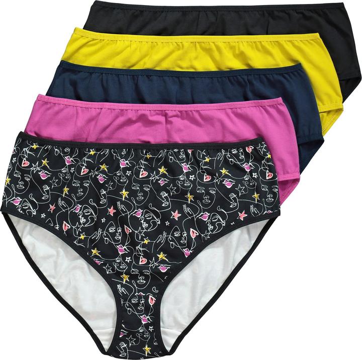 Immagine prodotto Ulla Popken Slip midi in confezione da cinque con ghirigori, cuori e colori (46, 48)