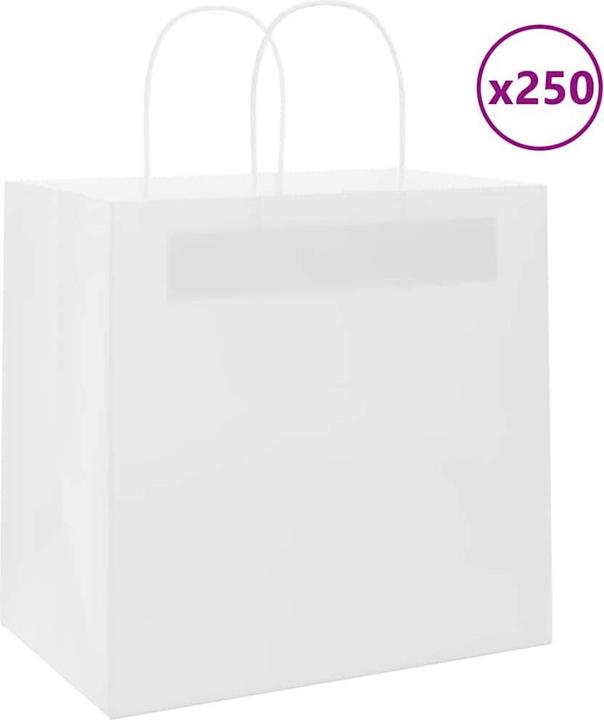 Produktbild vidaXL Kraftpapiertüten 250 Stk. mit Henkel Weiss 26x17x25 cm Papiertüte (Geschenktüte, 250 x)