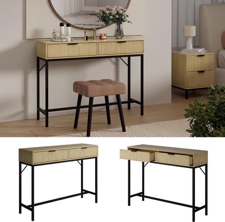 Produktbild Vicco Schminktisch Lennox, Eiche/Schwarz, 100 x 75 cm mit 2 Schubladen (100 x 75 x 30 cm)