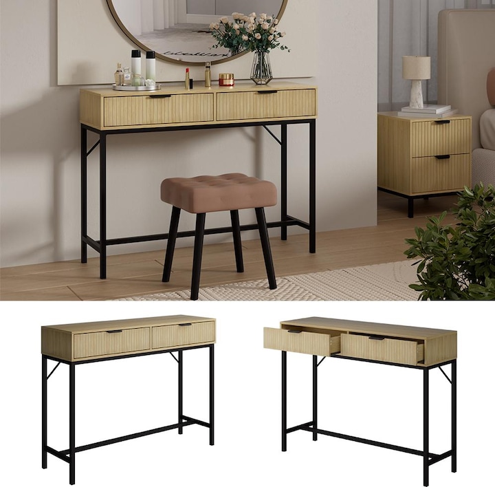 Produktbild Vicco Schminktisch Lennox, Eiche/Schwarz, 100 x 75 cm mit 2 Schubladen (100 x 75 x 30 cm)