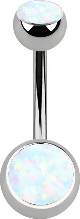 Produktbild Star Piercing Banane silber mit zwei Kugeln Opal weiss (Titan, ohne Messing)