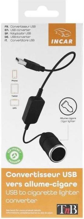 Actual product image T'nB TNB USB-A to Cigarette Lighter Adapter