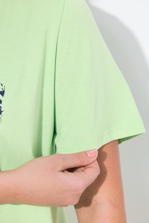 Immagine prodotto Ulla Popken T-shirt dal taglio svasato con palme, scollatura a V e mezze maniche (54)
