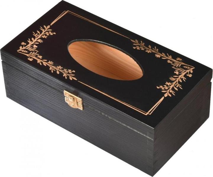 Image du produit Holzecke Boîte à Mouchoirs En Bois Noire Avec Gravure (25.5 x 13.5 x 9 cm)