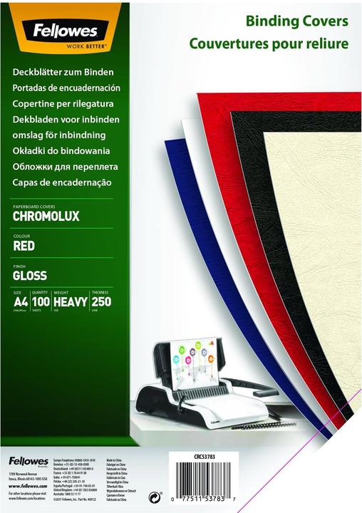 Image du produit Fellowes Feuille de couverture Chromolux, brillante, rouge