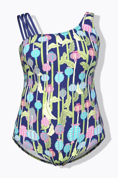 Actual product image Ulla Popken Thistle Stripe Split Strap Swimsuit (60)