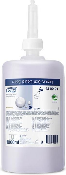 Produktbild Tork 420901 luxuriöse Flüssigseife Premium für S1 Seifenspendersysteme / Milde Handseife in Lil (Flüssigseife, 1000 ml)