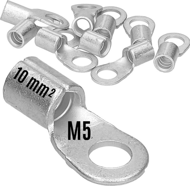 Produktbild Kalitec 10 Stück Q10-5 Quetschkabelschuh 10mm² M5 I Unisoliert I Dornpressung I Für mehr-, fein- und