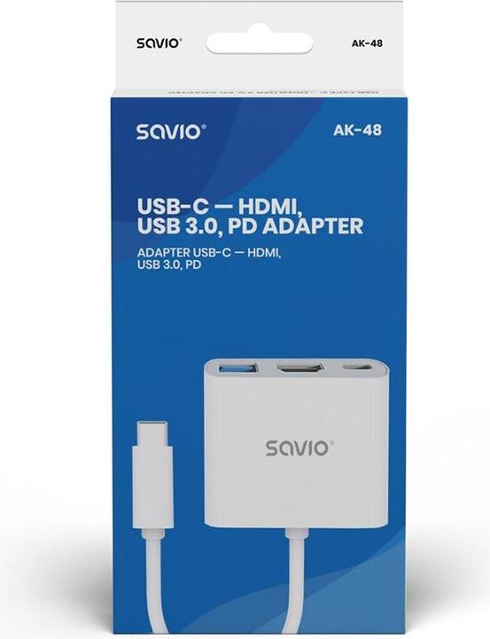 Image du produit Savio AK-48 USB Type C - HDMI USB 3.0 PD USB Type-C Blanc (USB-C, 2 cm)