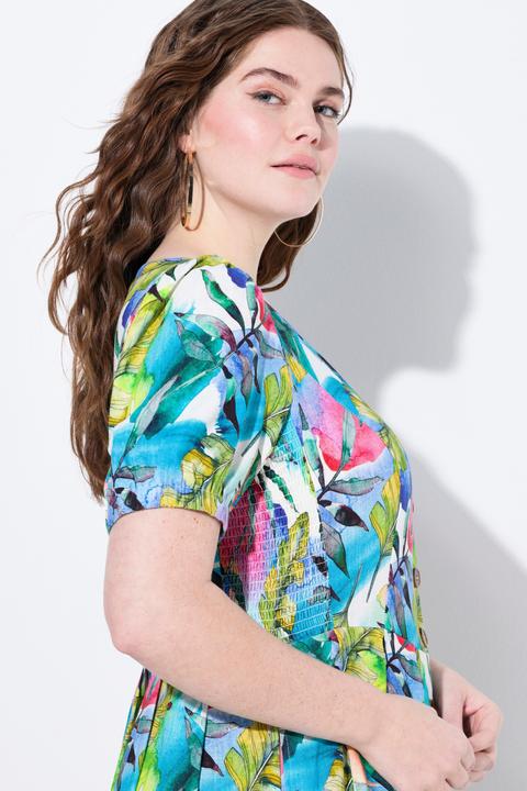 Produktbild Ulla Popken Leinenmix-Maxikleid, Rundhals, Halbarm, Taschen (42, 44)