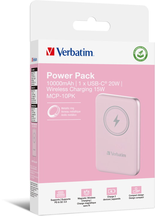 Produktbild Verbatim Charge 'n' Go Magnetic Wireless Powerbank 10.000mAh pink (10000 mAh, 20 W, 37 Wh)