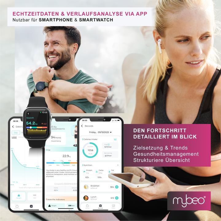 Image du produit Mybeo Körperwaage smart, Bluetooth, Farbdisplay, Trend-Diagramm, Appsteuerung OKOK, schwarz, max. 180kg (180 kg)