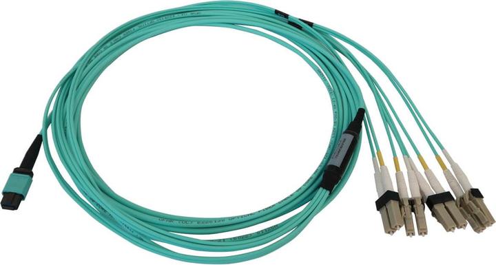 Actual product image Eaton 40/100/400G Multimode 50/125 OM3 Fibre Optic Cable 12F MTP/MPO-PC to 4x Duplex LC/PC (5 m)