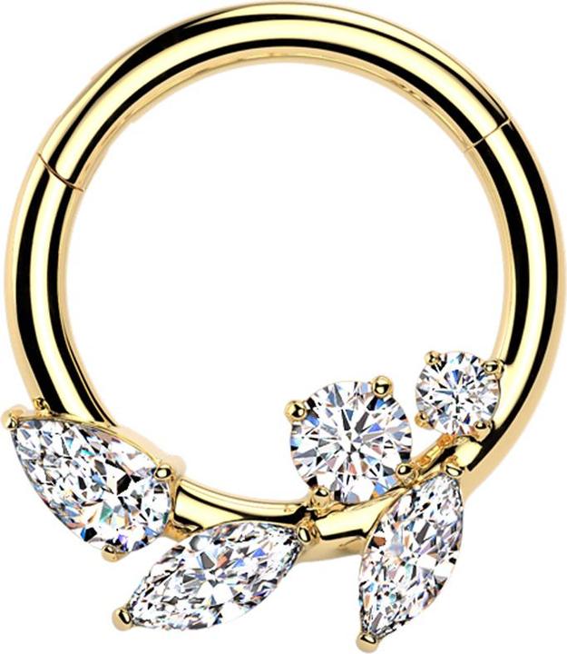 Actual product image Star Piercing Micro Segmentring klappbar vergoldet Rebe Kristalle silber (without brass, Surgical steel 316L)