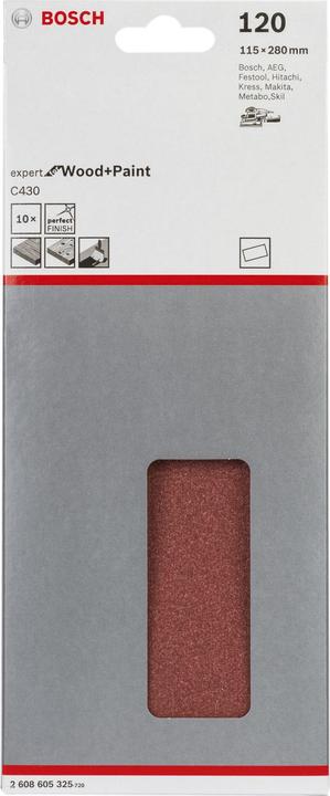 Produktbild Bosch Professional Zubehör Schleifblatt C430, 115 x 280 mm, 120, ungelocht, gespannt, 10er-Pack (120)