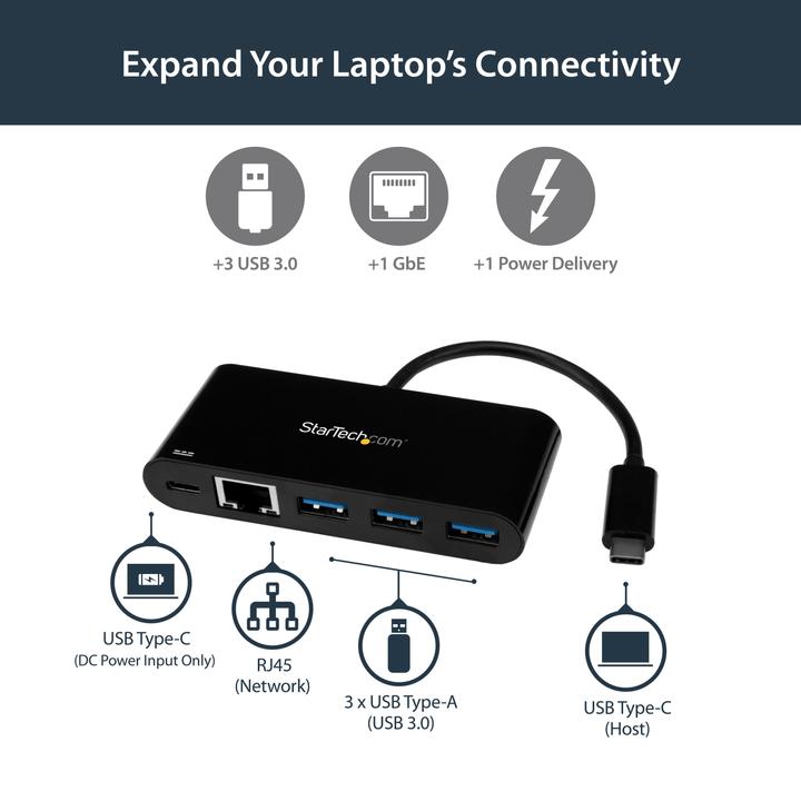 Image du produit StarTech Adaptateur USB-C Vers Ethernet (USB-A, 3 ports)