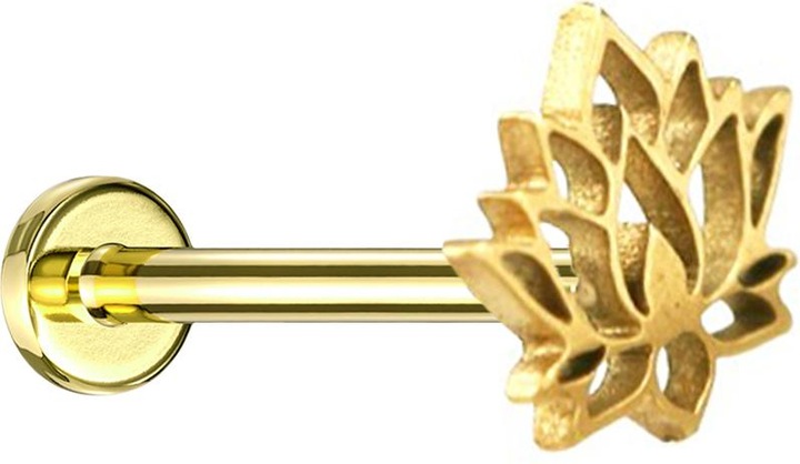 Produktbild Star Piercing Micro Labret Innengewinde vergoldet Lotusblume (Chirurgenstahl 316L, ohne Messing)