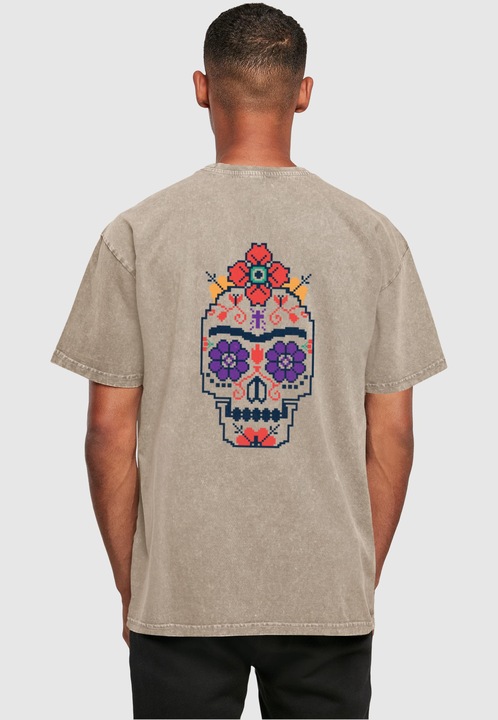Actual product image Merchcode Frida Kahlo - Pixels viva la vida Acid Washed Heavy Oversize Tee - 118139 (XXL)
