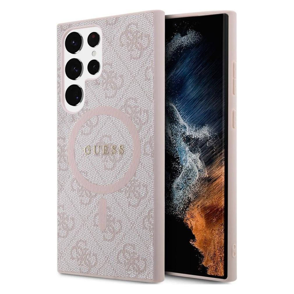 Guess GUHMS24LG4GFRP S24 Ultra S928 Różowy/pink Hardcase 4G Collection Leather Metal Logo MagSafe (Samsung Galaxy S24 Ultra), Smartphone Hülle,