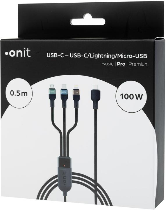 Actual product image Onit USB 2.0-Kabel USB-C - Lightning/USB-C/Micro-USB B 0.5 m (0.50 m, USB 2.0, 100 W)